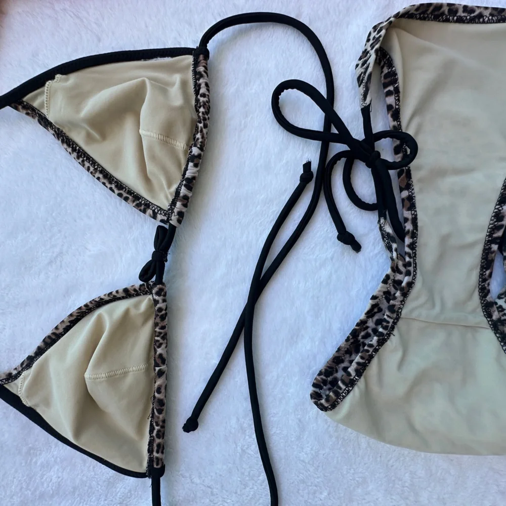 Women’s Leopard Print Black/Beige/Cream Bikini XS very good condition